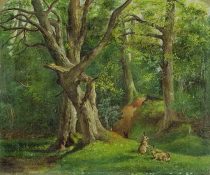 Skovscene med kaniner, 1862