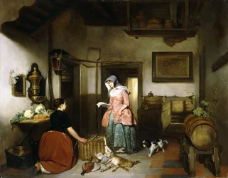Interiør af et spisekammer med rengøringsspil til kvinder, 1852