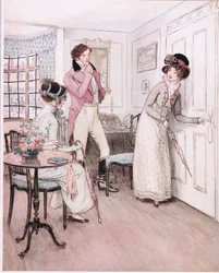 Miss Henrietta og Miss Fanny, opmuntret af denne sympati, nærmer sig døren til det interessante sengekammer.
