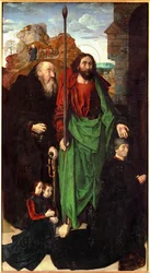 Tommaso Portinari og hans to sønner, flankeret af Sankt Antonius og Sankt Thomas (tempera på træ)