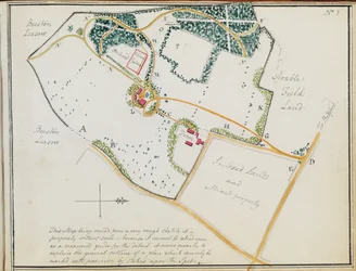 Kort fra "Red Books", for "Mogenhanger in Bedfordshire, a Seat of Godfrey Thornton Esq.", 1792