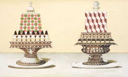 Design til præsentation af desserter, illustration fra en ungarsk kogebog om fransk madlavning, ca. 1880