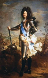 Portræt af Ludvig XIV, Solkongen (1638 - 1715). Olie af Hyacinthe Rigaud, udnævnt til portrættegner af kongen.