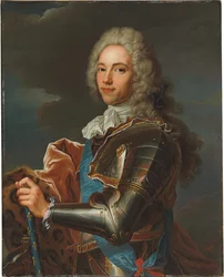 Portræt af Duc de Broglie, i skærf af Sainte Esprit-ordenen, med stafetten af en marskal af Frankrig