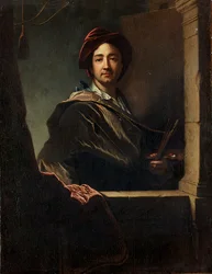 Portræt af kunstneren, halv længde, ved en karm, 1712
