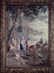 Gobelin med en rustik scene af I.V.Borcht, flamsk, 17. århundrede