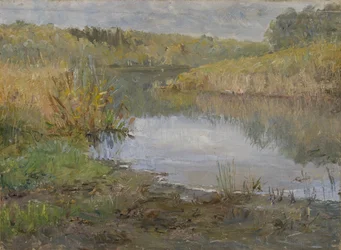 En flod i Frankrig (olie på lærred monteret på pap)