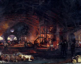 Den industrielle revolution: „La grande forge de Fourchambault“. Detalje af et maleri af François Bonhomme (1809-1881), 1839. Fourchambault