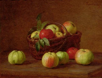 Æbler i en kurv og på et bord, 1888
