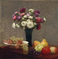 Asters og frugt på et bord, 1863