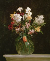 Hvid narcissus, hyacinter og tulipaner, 1864