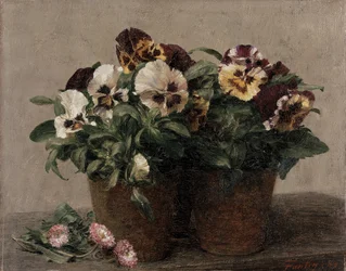 Stilleben af stedmoderblomster og tusindfryd, 1889