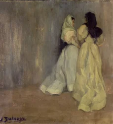STUDIE I GRÅ - TO KVINDER - 1896 - OLIE / LÆRD