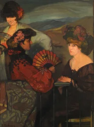 Spanske kvinder og en engelsk kvinde på balkonen, 1900-tallet.