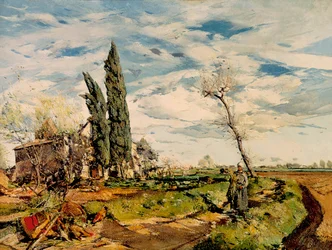 "" Kapellet "" Maleri af Ignasi Mallol (1892-1940). 1925. Barcelona. Cataloniens nationalmuseum for kunst.