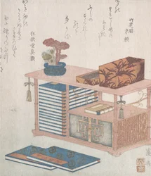 Bøger og en reol, 1800-tallet.