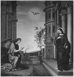 Bebudelsen, ca. 1502 (olie på træ transponeret på lærred)