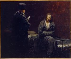 Før tilståelse. Maleri af Ilya Yefimovich Repin (Ilia Repin) (1844-1930), olie på lærred