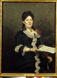 Portræt af sopransangerinden Alexandra Molas (1845-1929). (Portræt af Operasangeren A. Molas). Maleri af Ilya Yefimovich Repin (Ilia Repin) (1844-1930), olie på lærred