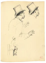 Studier til "A Parisian Cafe": Sidebillede af mands hoved med hat, ca. 1872-1875