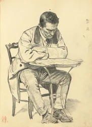 Studie til "A Parisian Cafe": Mand, der sidder ved et cafebord, læser en avis, ca. 1872-1875