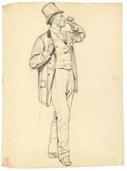 Studie til "A Parisian Cafe": Stående mand med løftet arm, ca. 1872-1875