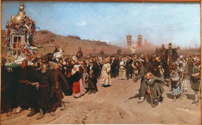 Den religiøse procession i Kursk-provinsen (olie på lærred)