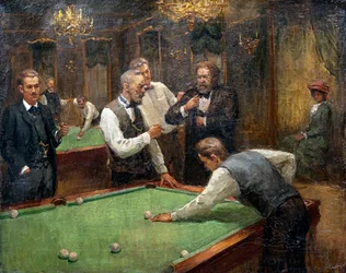 Billiardspillere af Galkin, Ilya Savvich (Ilia Sawic Galkin) (1860-1915), - Olie på lærred, 61x76,5 - Privat samling