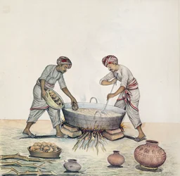AS10 Vol.52 ff.6 4972 Kat.201 i-iv Sukkerfremstilling, Bombay, ca. 1873 (akvarel på papir)