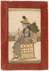 A Bejeweled Lady, Kota School, 1690-1720 (gouache med guld på papir)