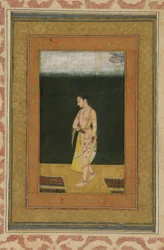 En dame går i en have, Albumfolio med maleri, ca. 1730