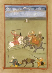En prins, der bekæmper sine fjender på en elefant, ca. 1710
