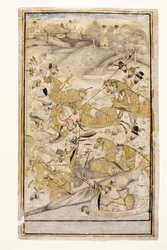 Et slag udkæmpet af europæere, ca. 1700 (ugennemsigtigt wc & guld på papir)