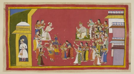 Tilføj 15296 (1) f.51r, Andre har forsøgt at ræsonnere med Kaikeyi uden held, og hun forbliver resolut. Dasaratha har opfordret Rama til at udsætte et stykke tid, men han er fast besluttet på ikke længere at udsætte sin afgang. Alt, hvad han vil tage med s