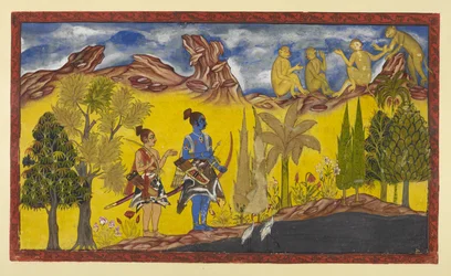 Tilføj 15296 (2) f.2r, I deres desperate søgen efter den bortførte Sita, er Rama og Laksmana kommet til Pampa søen, som er dækket af lotus og omgivet af blomstrende træer. Det er forårssæson, og Rama bliver konstant mindet om af parringsbien