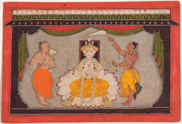 Buddha-avatar af Vishnu, ca. 1700 (ugennemsigtigt toilet, guld- og billeskjold på papir)