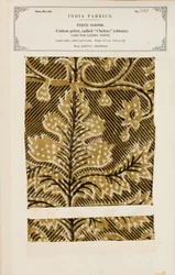Bomuldsprøve med chetee (chintz) print fra Arcot i Madras, fra The Collection of the Textile Manufacturers of India, af John Forbes Watson, udgivet i 1866