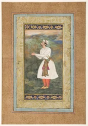Courtier Standing in an Attitude of Great Respect, ca. 1575 (ugennemsigtigt wc & guld på papir)