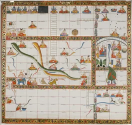 Design til spillet Snakes and Ladders, 1800 (gouache på papir monteret på stof)