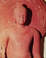 Detalje af en Buddha, fra Jamalpur (sten)