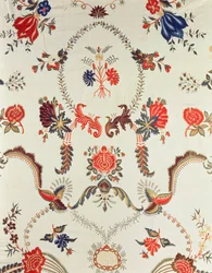 Detalje af broderet stof, lavet til det europæiske marked, ca. 1725-50 (silke på glaseret bomuld)