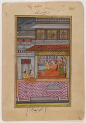 Dipaka Raga, side fra en spredt Ragamala-serie, ca. 1800 (wc & guld på papir)