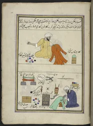 Broderer og gofferer,  86 tegninger indbundet i et bind, der viser håndværk og erhverv i Kashmir, håndværkere vises i arbejde med deres redskaber og udstyr,  Af en Kashmir-kunstner, sandsynligvis i Srinagar, ca. 1850-60 (gouache på papir)