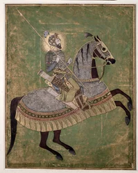Rytterportræt af Aurangzeb, ca. 1680 (akvarel, gouache og guld)