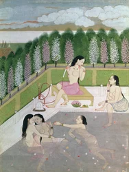 Badende piger, Pahari-stil, Kangra-skolen, Himachal Pradesh, 18. århundrede