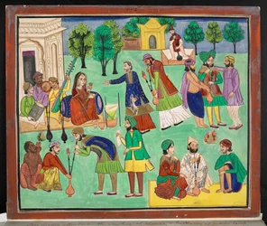 Gouache af en Amritsar-kunstner, der skildrer rygningen af Charras, en type indisk hamp importeret til det nordlige Indien fra det østlige Turkestan, ca. 1870 (gouache på papir)