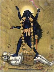 Den hinduistiske gudinde Kali danser på Siva