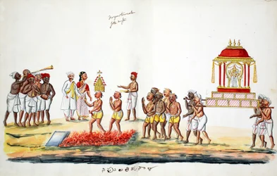 Hinduisk brandvandringsceremoni (wc på papir)