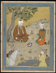 Hellig mand med prins og ledsagere, fritliggende albumfolio med maleri, ca. 1900