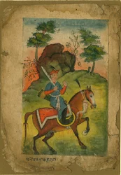 Indisk bevæbnet kavalerist - indisk kunst - ca. 1500 - Gouache på papir - 20,3x14 - Privat Samling